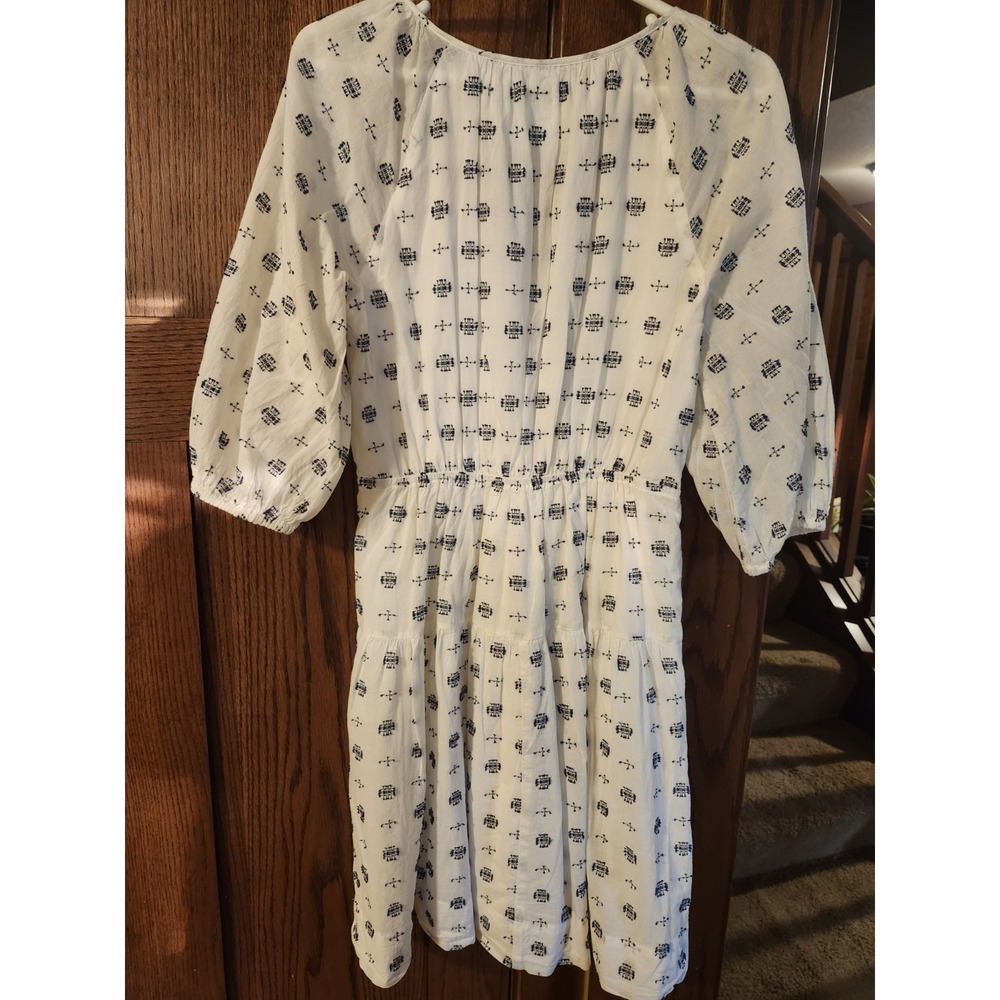 Anthropologie Marcie Surplice Embroidered Puff Sleeve V Neck Dress Medium White - Picture 3 of 11